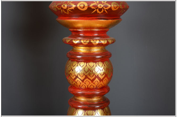 泰国工艺品 手工木雕圆柱彩漆雕刻贴金落地