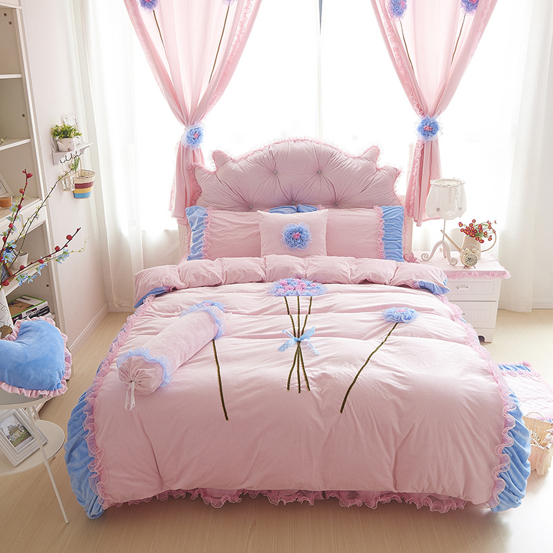 冬季新款保暖超柔水晶绒四件套 韩版公主花朵床裙款套件 sngs030