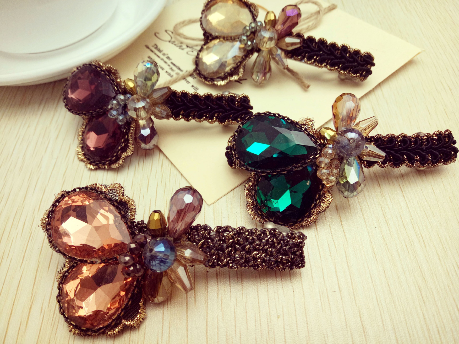 蝴蝶结发夹_日韩原单镶钻发饰 宝石蝴蝶结复古发夹批发 - 阿里巴巴