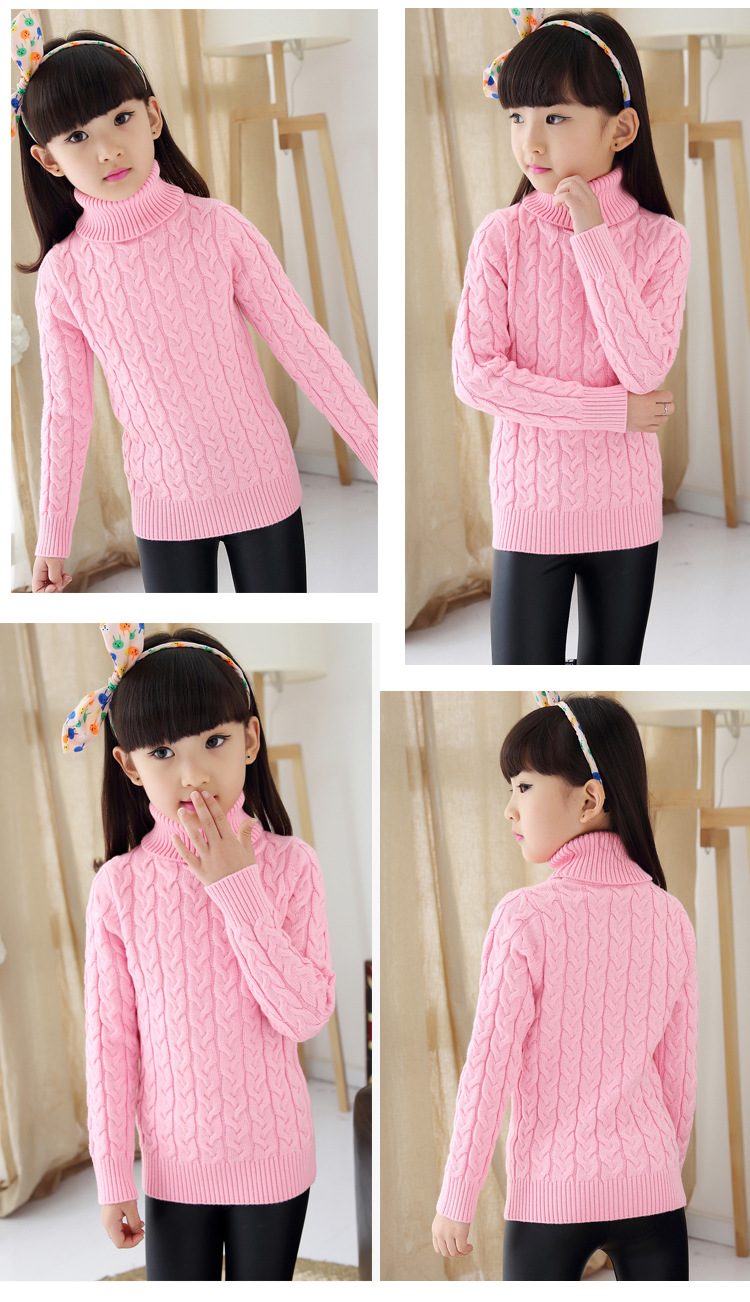 外贸女童多色针织翻领羊绒衫 高领套头毛衣打底衫 童装厂家直销
