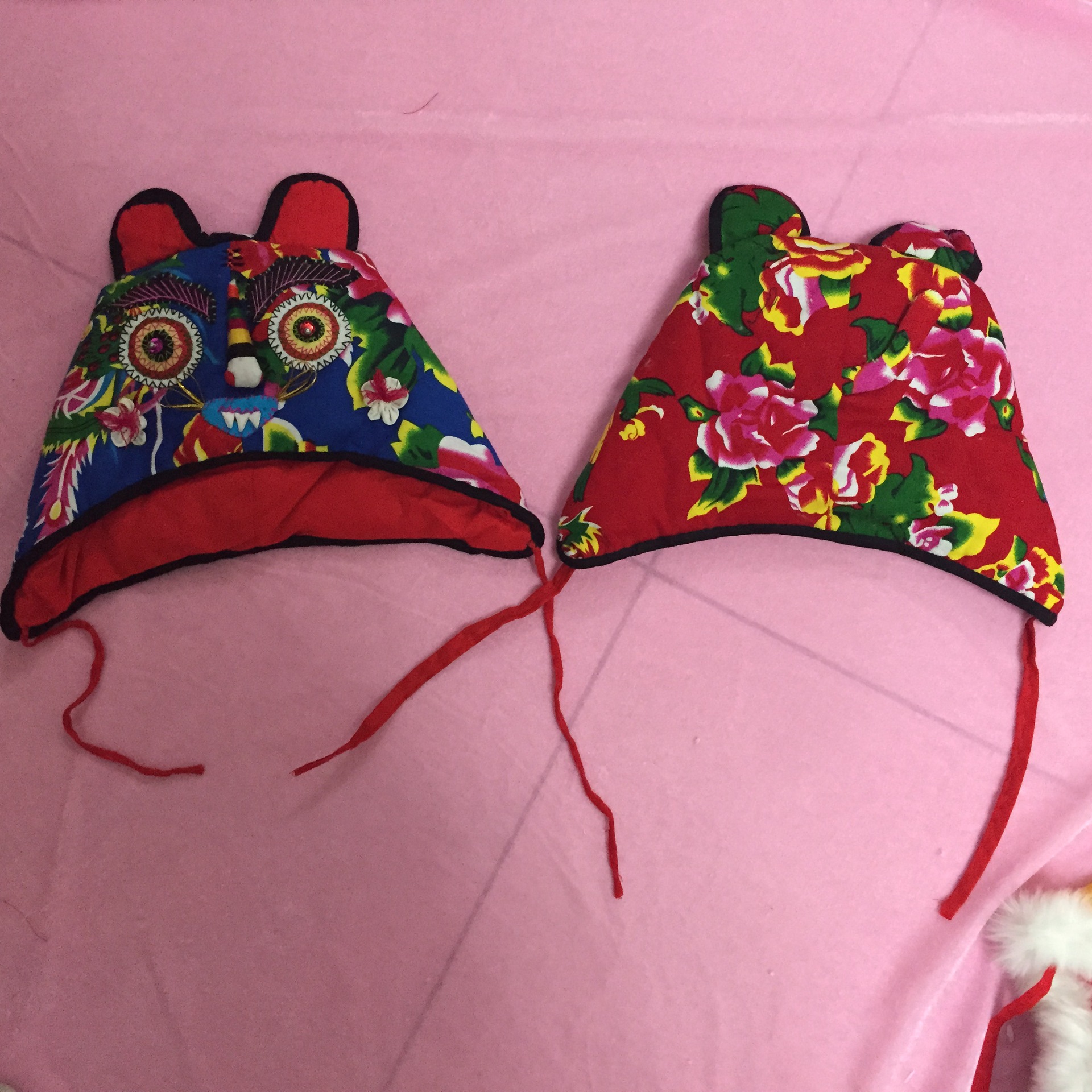 陕西冬季 加棉 棉质 粗花布 手工制作儿童虎头帽