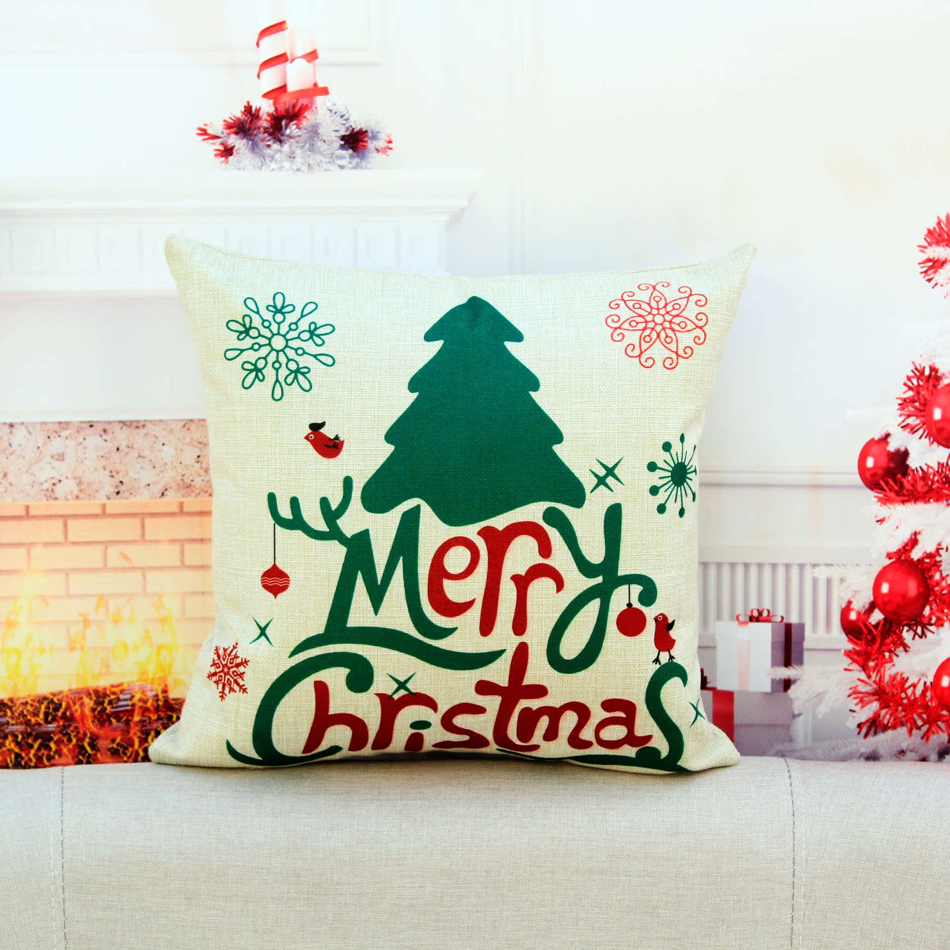 来图定制重磅棉麻抱枕靠垫套圣诞抱枕批发广告抱枕数码印花不含芯