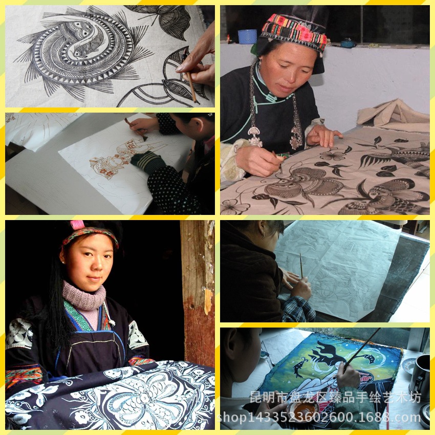 厂家**云南少数民族特色手工艺品小蜡染画家居酒店壁挂装饰画.