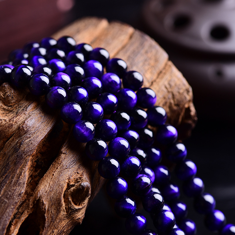 莎菲 紫色虎眼石虎睛石 半成品 圆珠 串珠 散珠子 diy水晶