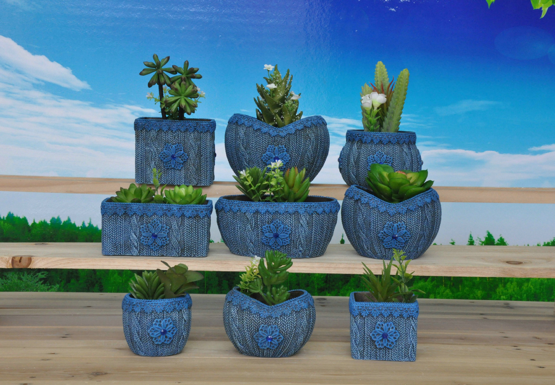 环保绿化创意田园风格花盆 多肉植物花盆 手绘工艺品摆件qt218