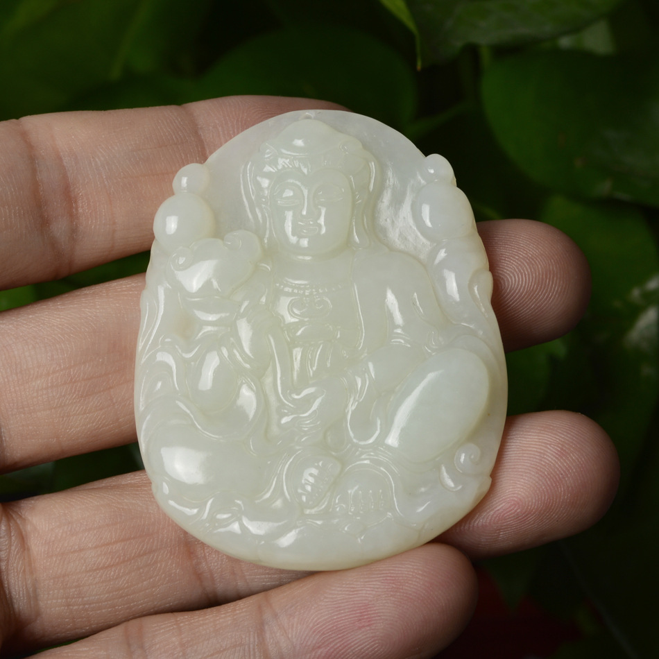 厂家直销天然a级和田玉青白玉观音菩萨吊坠 青白玉吊坠批发