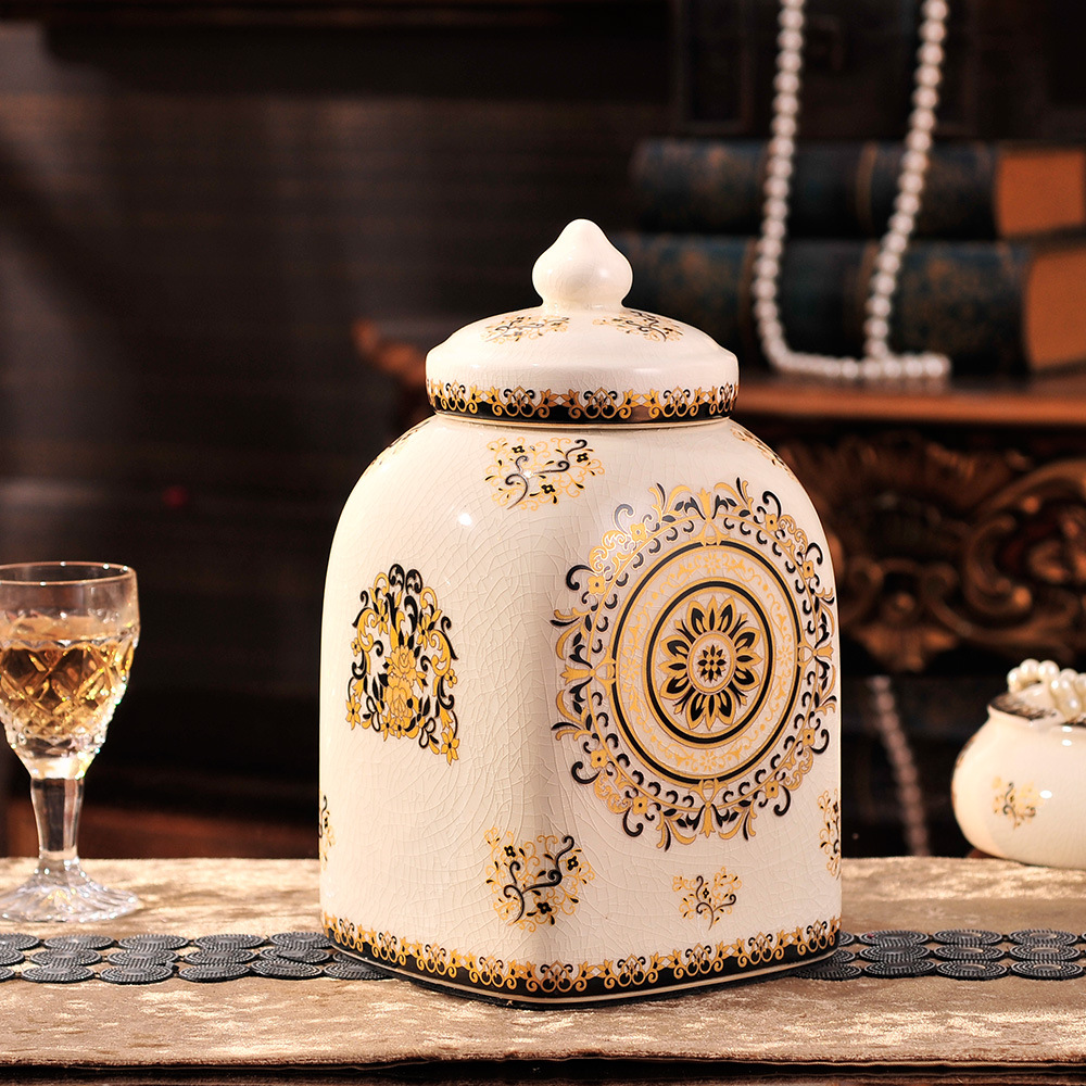 欧式奢华装饰陶瓷储物罐带盖茶叶罐大号盛典糖果罐子创意摆件批发
