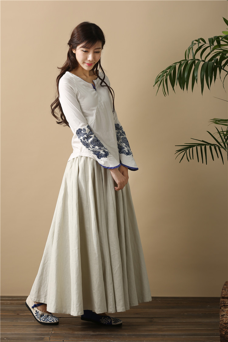 麻凡布衣2021夏季民族风半身裙棉麻女裙复古百褶长裙