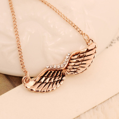 皓眸 韩版翅膀锁骨链女精致闪钻天使之翼短项链 手工抛光保色电镀