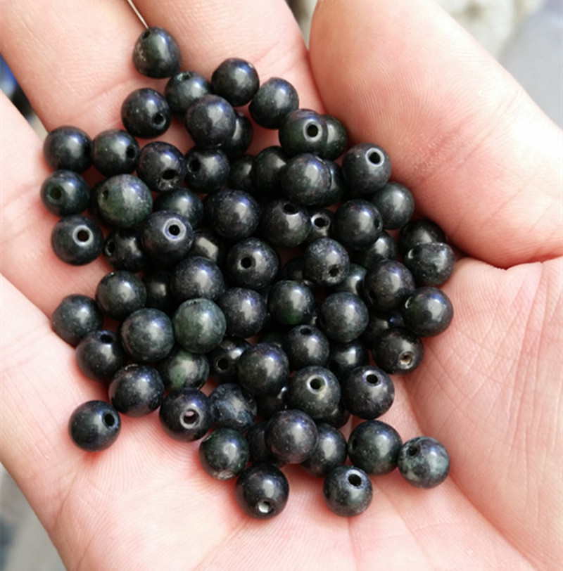 天然玉石a货新疆和田玉墨玉圆珠墨绿玉珠子玉石珠子diy散珠批发