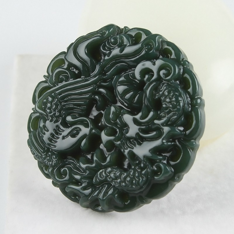 新疆和田青玉龙凤吊坠男女款龙凤呈祥玉牌挂件玉佩