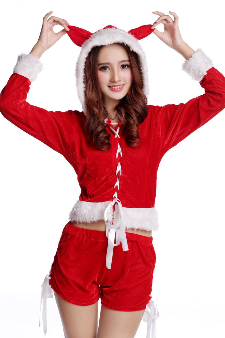 圣诞装长袖猫女装万圣节派对表演服性感猫女郎白狐扮演服sd017