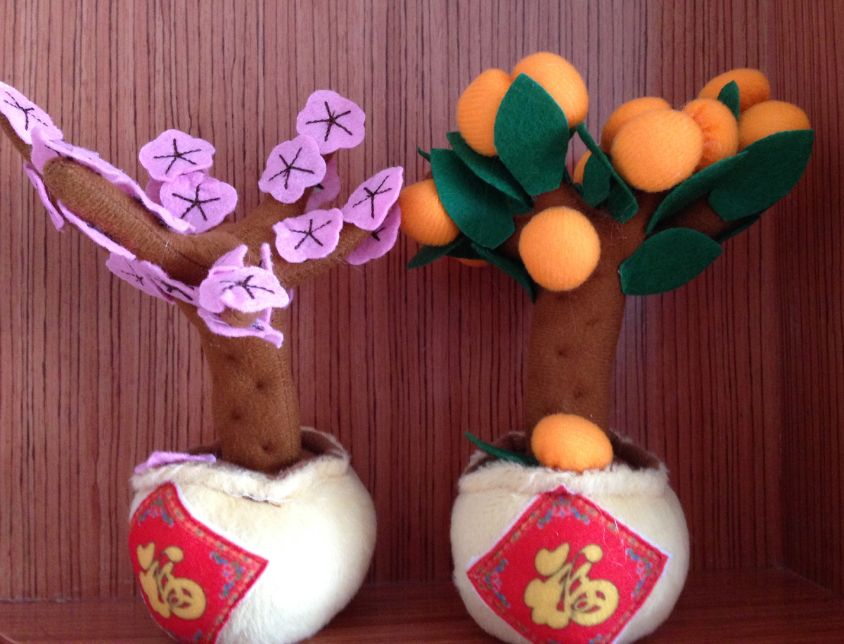 卡通q版美丽不织布仿真桃花朵朵迷你小盘栽