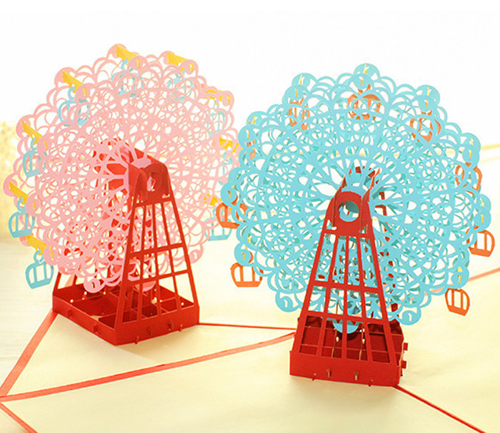 剪纸教师节卡片 幸福摩天轮创意3d纸雕立体贺卡