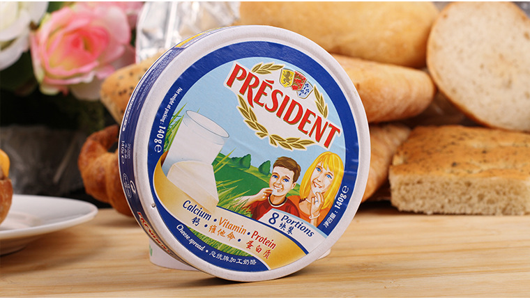 总统牌加工奶酪140g 奶油芝士 即食奶酪片(8块装) 零食