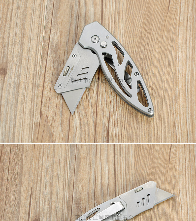 金属美工刀折叠裁纸工具刀 缕空铝柄裁皮戒刀 切割伸缩开箱刀批发