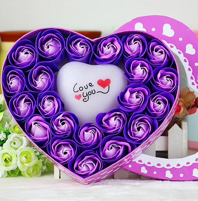 22朵心形玫瑰花香皂花 礼盒圣诞节礼品