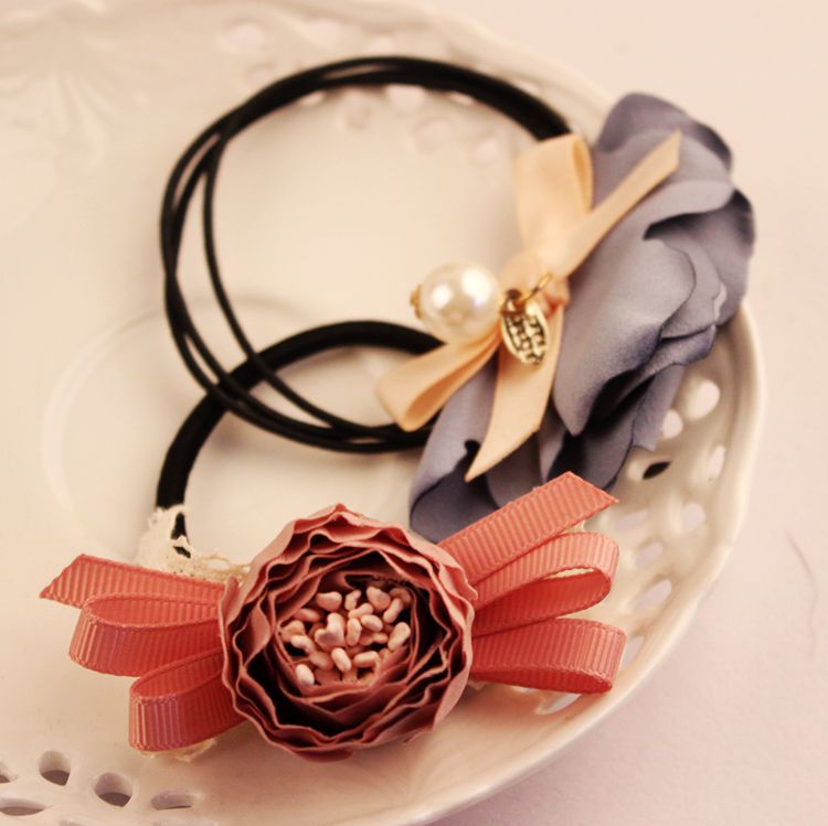 特价饰品 小香风名媛布艺玫瑰镶钻花朵发圈