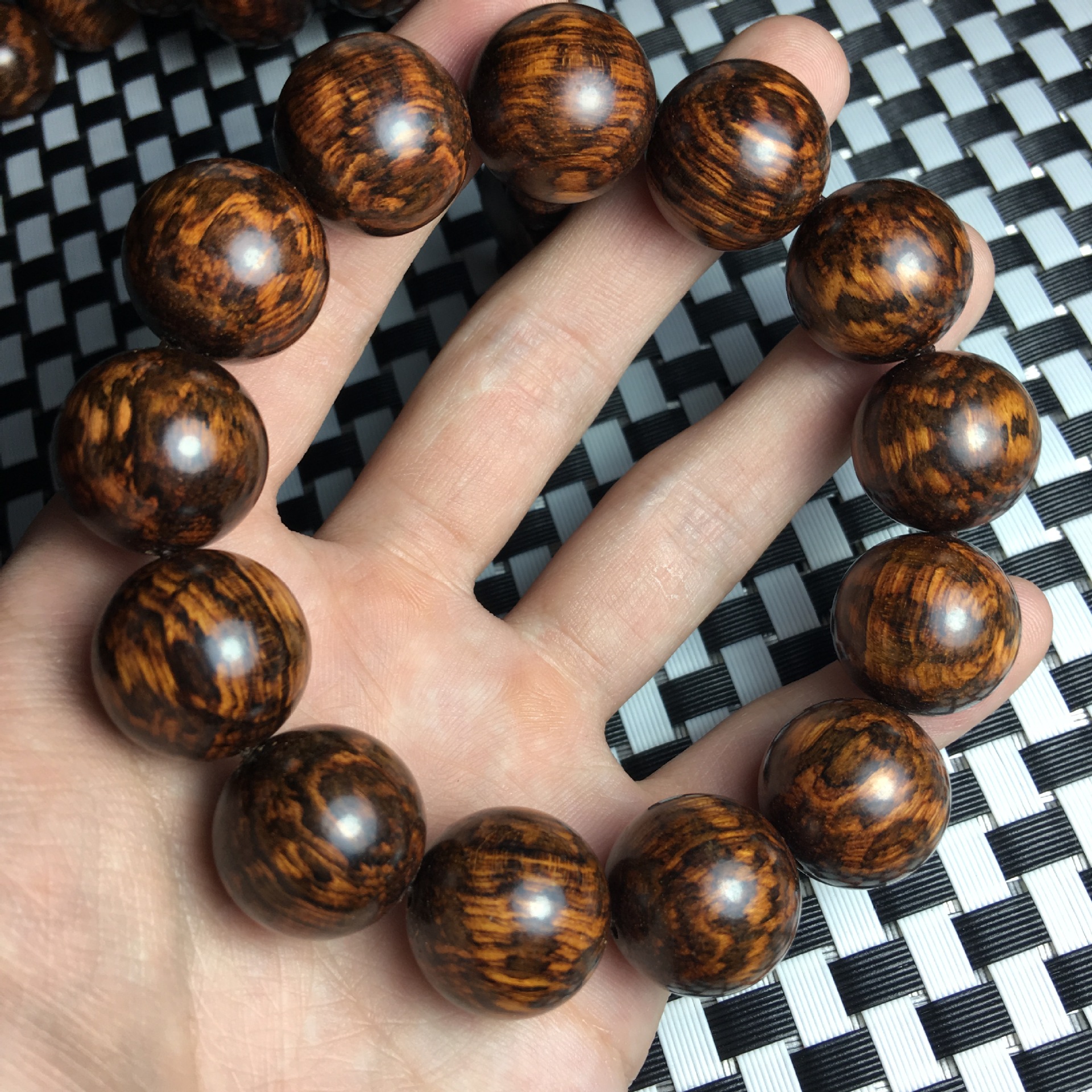 精品南美洲蛇纹木佛珠手串 虎皮纹高密度颗颗沉水男式念珠2.