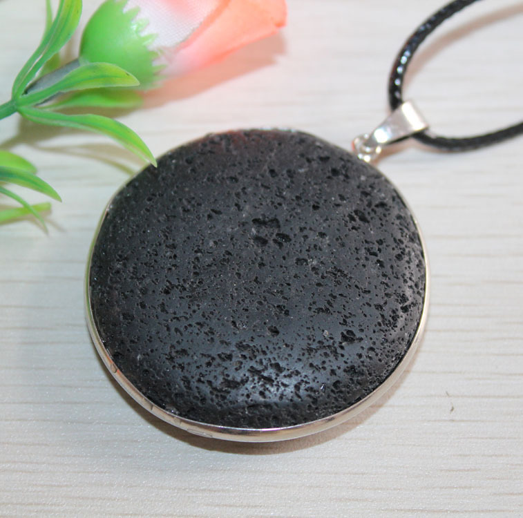 [意贝]复古民族风原生态天然圆形火山石吊坠项坠大号批发 双面凸