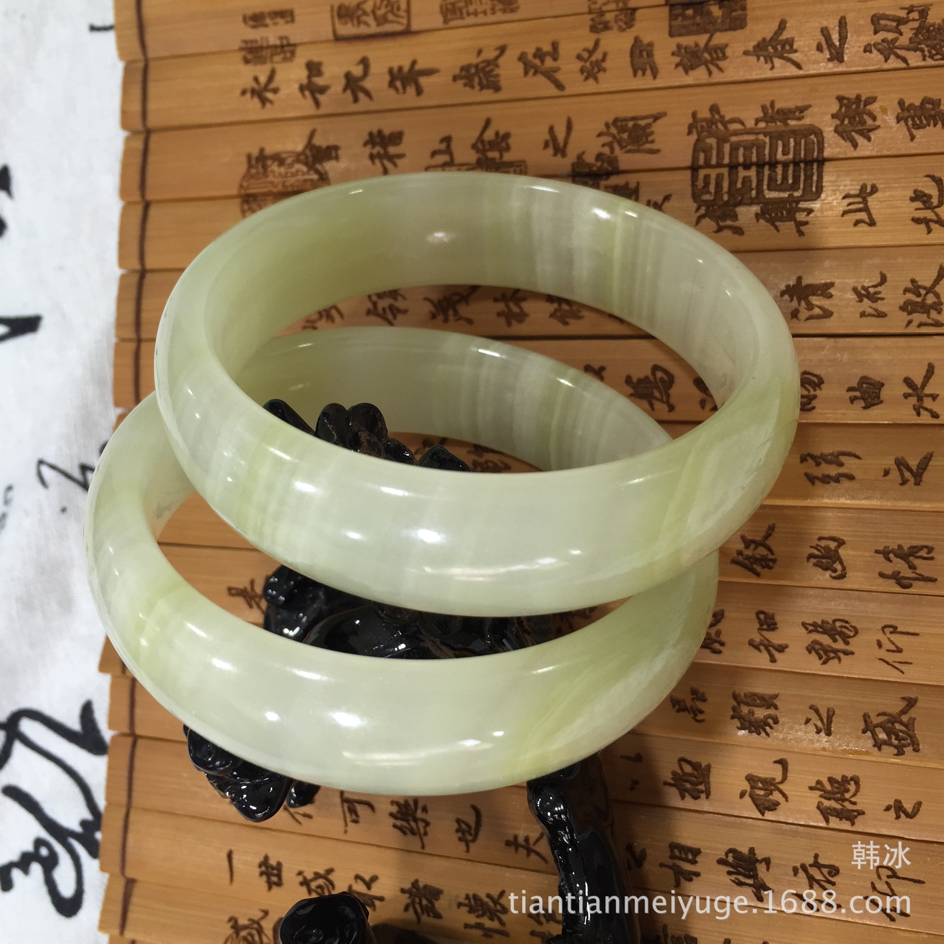 天然阿富汗玉 青白色纹路俏色宽条手镯 正品厂家批发 地摊货礼品