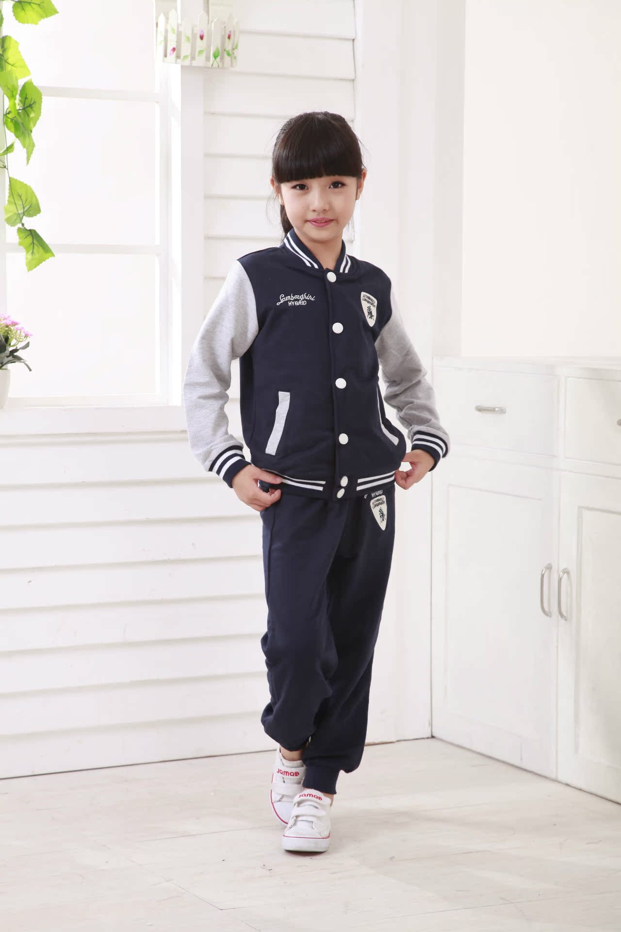 秋冬款童装纯棉长袖棒球服套装男女童运动两件套儿童校服班服套装