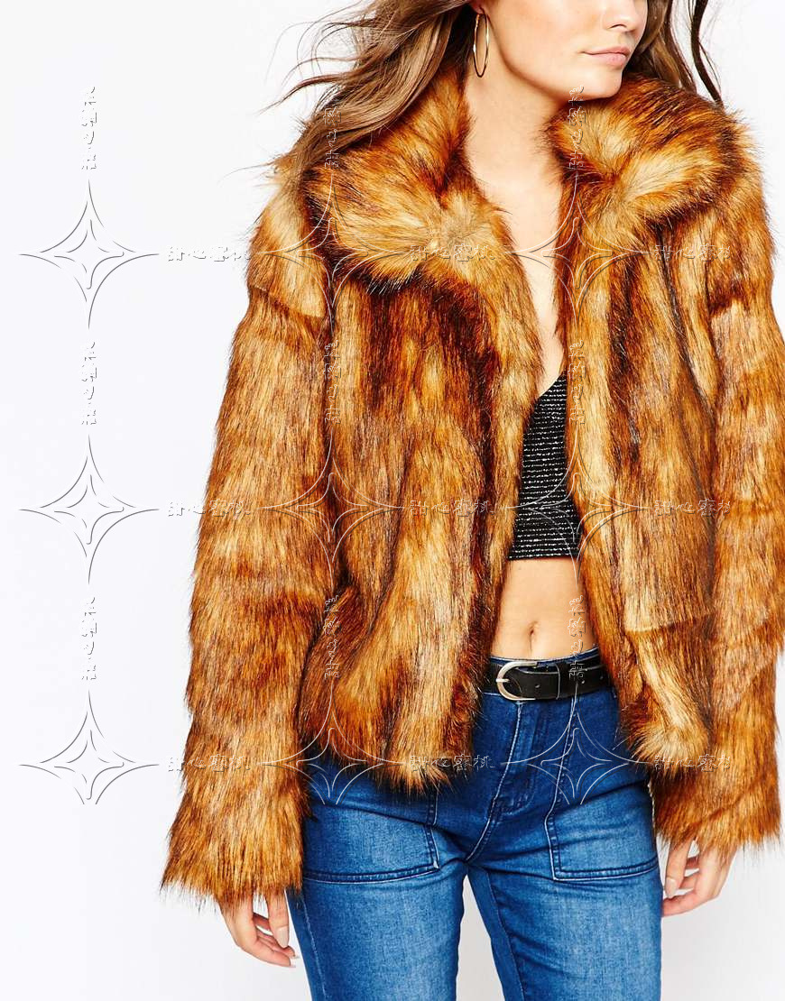 2015欧美高档仿貉子毛皮草西服领女士短款人造毛外套秋冬新款