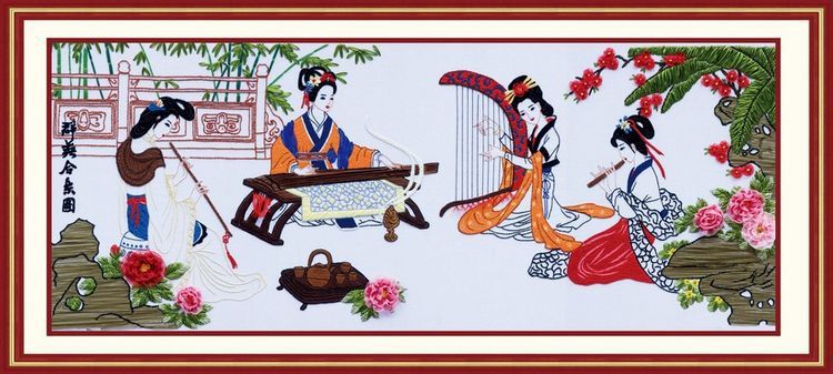 新款四大美人丝带绣客厅大幅丝带绣棉布人物立体绣刺绣丝带绣挂画