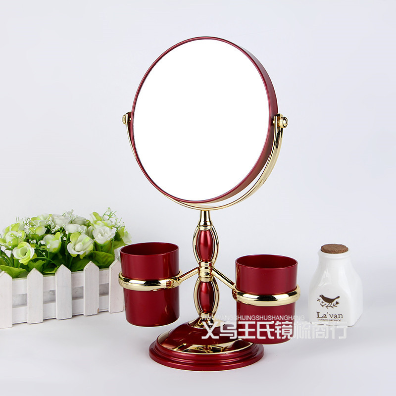 New European High-End Golden Edge Makeup Mirror Desktop round Mirror Creative Jewelry Storage Multi-Functional Double-Sided Makeup Mirror