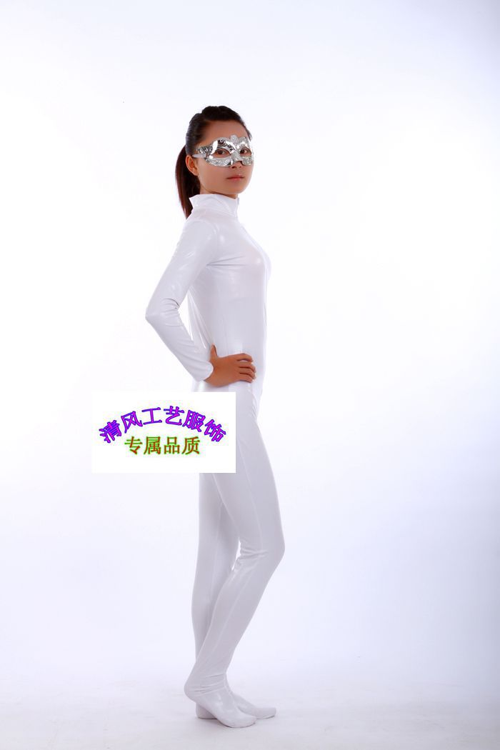 新款白色连体演出服欧美夜店酒吧歌手dj舞台表演服高弹涂胶半包衣