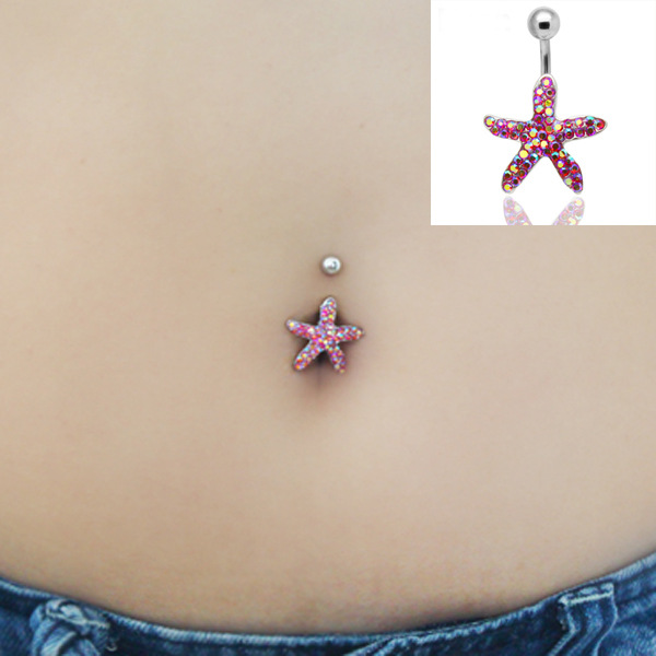 时尚肚脐扣_医用海星炫彩水钻脐钉 韩版脐环 时尚 短杆 - 阿里巴巴