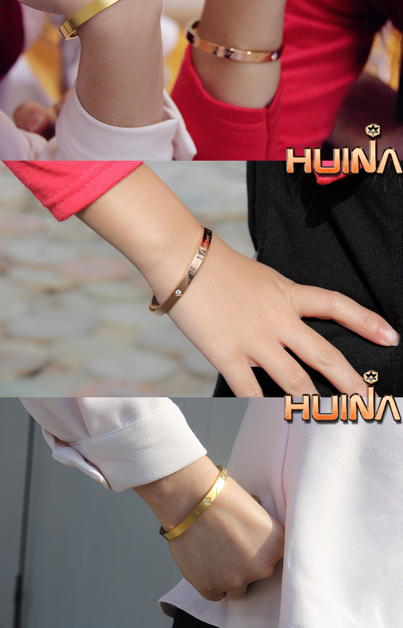 双面单钻love forever 刻字手镯 钛钢情侣手环