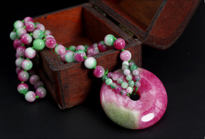 厂家直销天然玉石粉色青海桃花玉平安扣吊坠女款芙蓉玉平安扣挂件