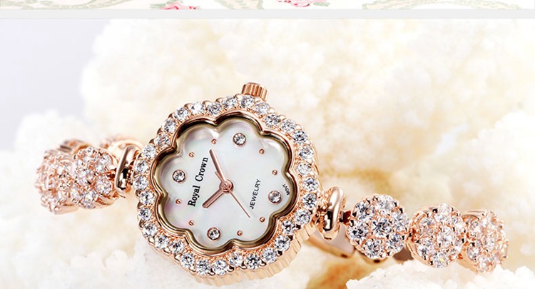 royal crown萝亚克朗手表 镶钻女手链表水钻花瓣时尚女表3816