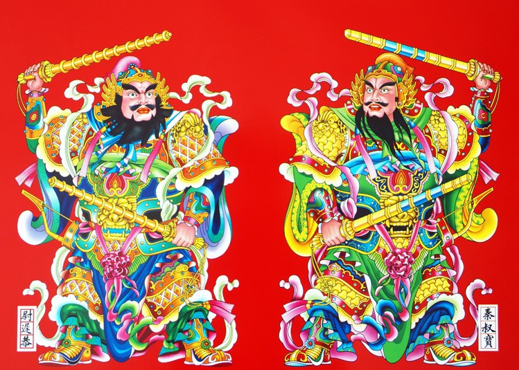 热销春节地摊精美铜板纸门神彩色门贴财神对联年画批发