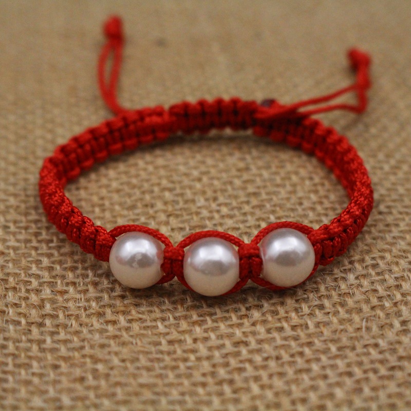 红绳手链 玉线绳编织手链 本命年红绳现货abs仿珍珠红绳手链-阿里巴巴