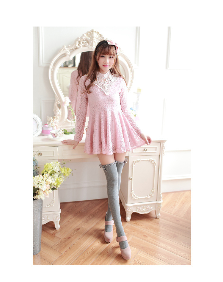 Women Winter Warm Thigh High Ruffle trim Over Knees Long Stockings