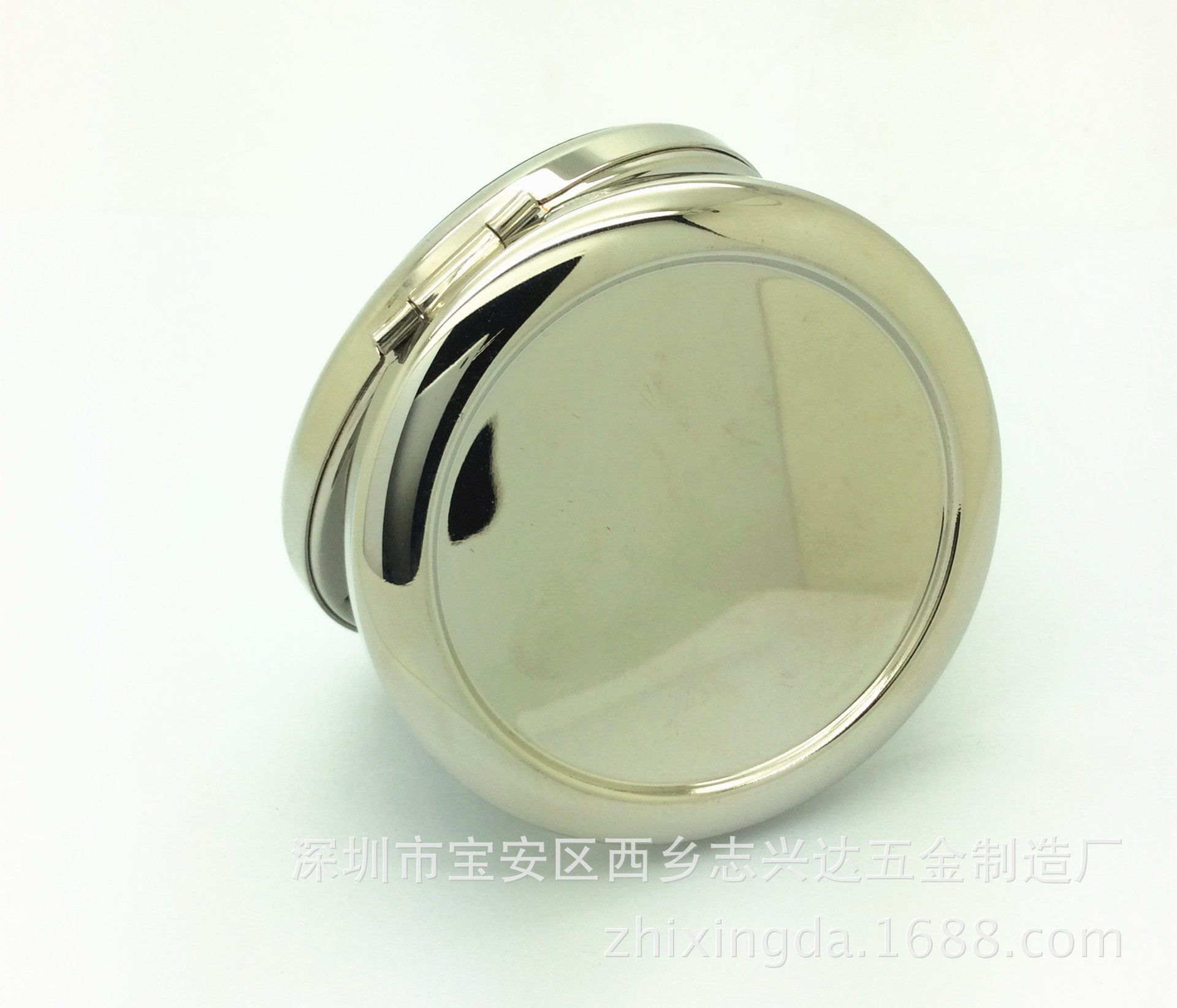 金属白钢色粉底盒双面折叠粉底盒便携彩妆粉盒化妆镜68mm