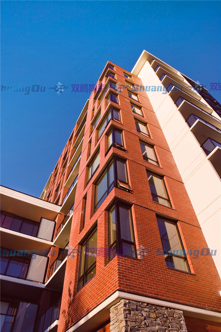 佛山 双鸥厂家 别墅住宅通体外墙砖 73*73 麻面 橘红色 73009