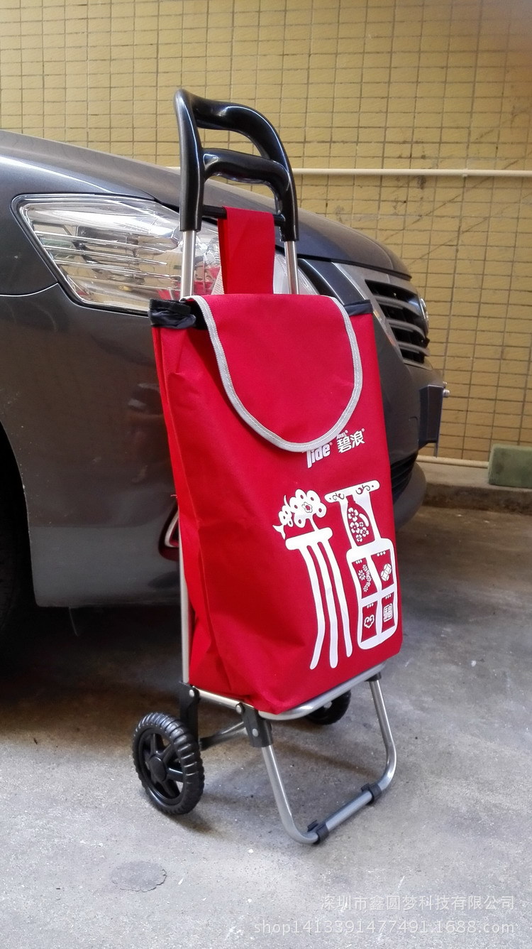 超市日用买菜拉杆车便携两轮购物手拖拉车不锈钢小推车批发