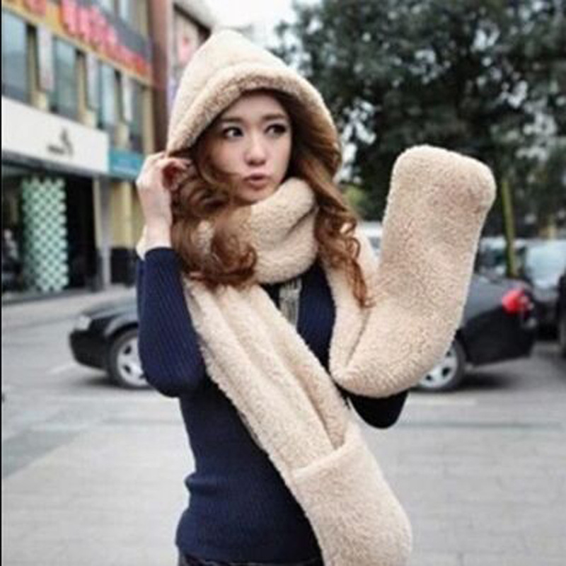 korean style women‘s hat gloves scarf three-piece autumn and winter warm knitted hat plush hat set 8418