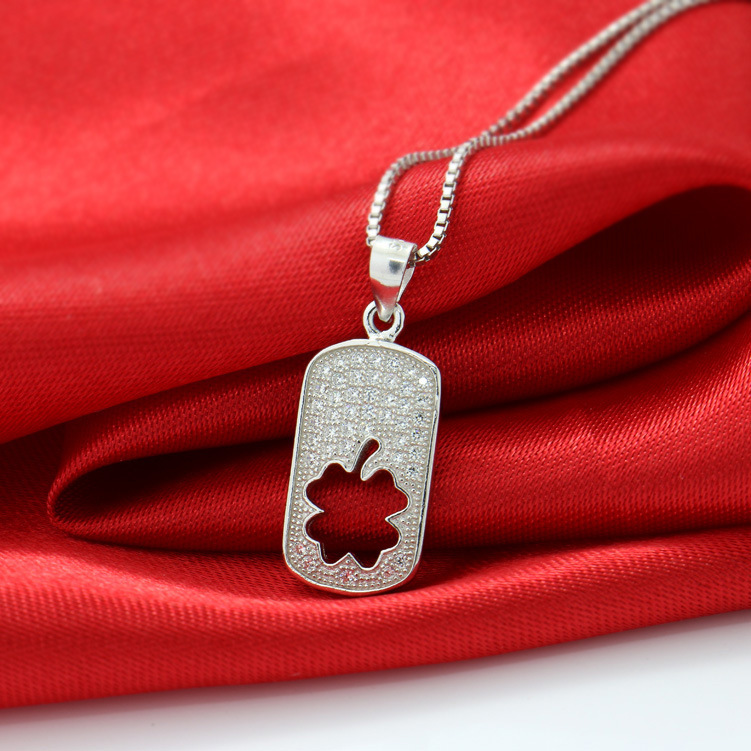 925纯银项坠 微镶钻非主流牌子空心四叶草吊坠 创意送女友礼物