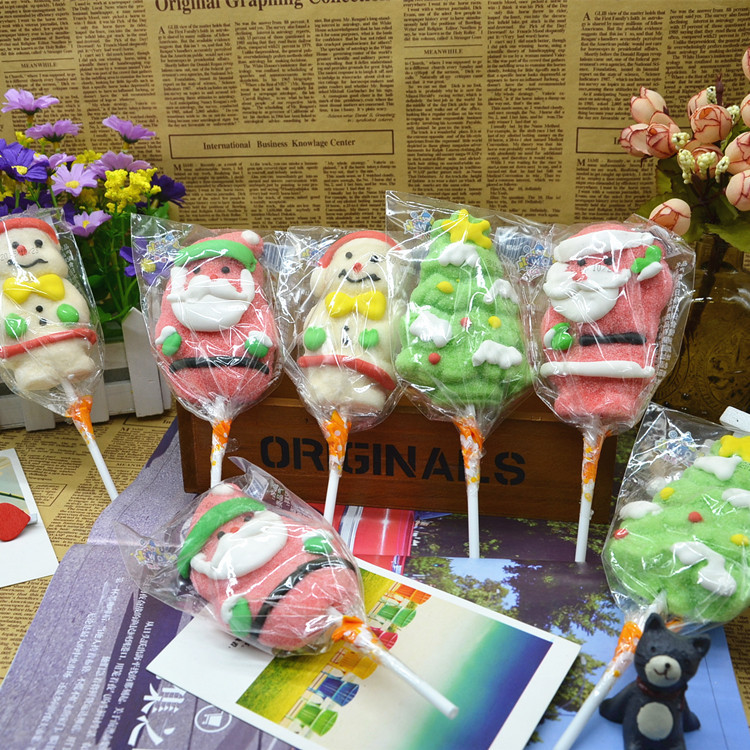 35g克圣诞老人棉花糖棒棒糖圣诞节礼物 圣诞树 雪人糖果整盒24支
