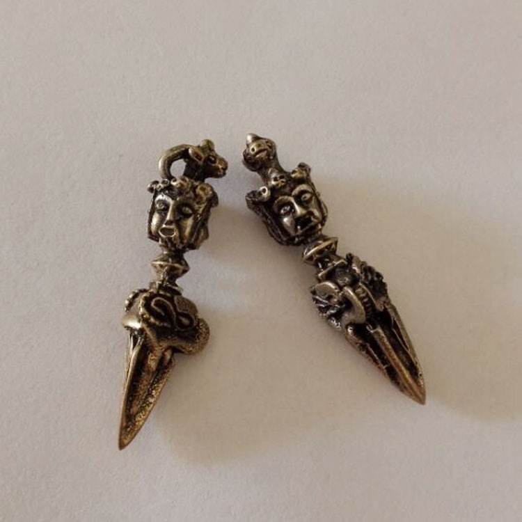 西藏饰品佛教用品纯铜降魔杵金刚杵三面佛头吊坠小号尼泊尔