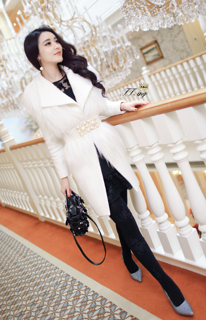 隋小棠菁菁 手工蕾丝珍珠 加厚竖条连裤袜 网红新娘打底袜