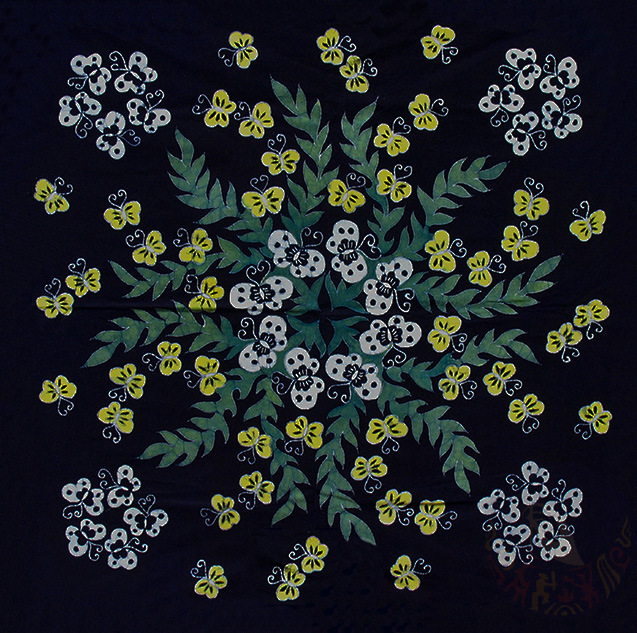 纯手工艺品 苗族蜡染 蜡染方巾蜡染桌布-蝴蝶花90cm*90cm左右