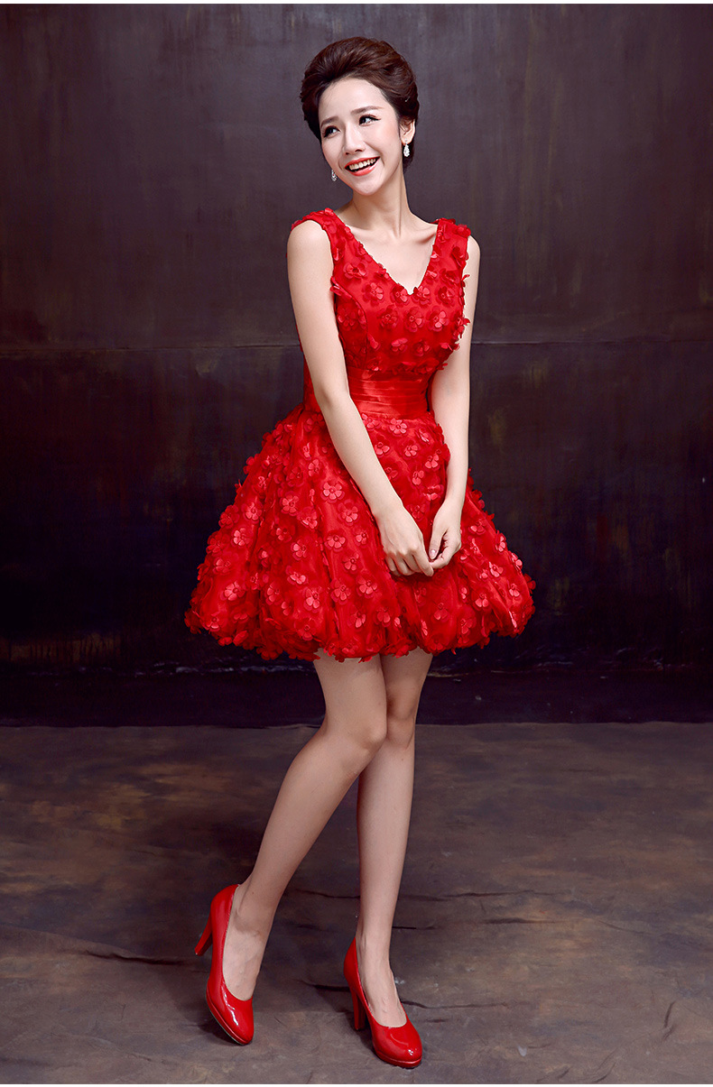 2018新款新娘敬酒礼服结婚礼晚礼服短款红色双肩短裙修身礼服