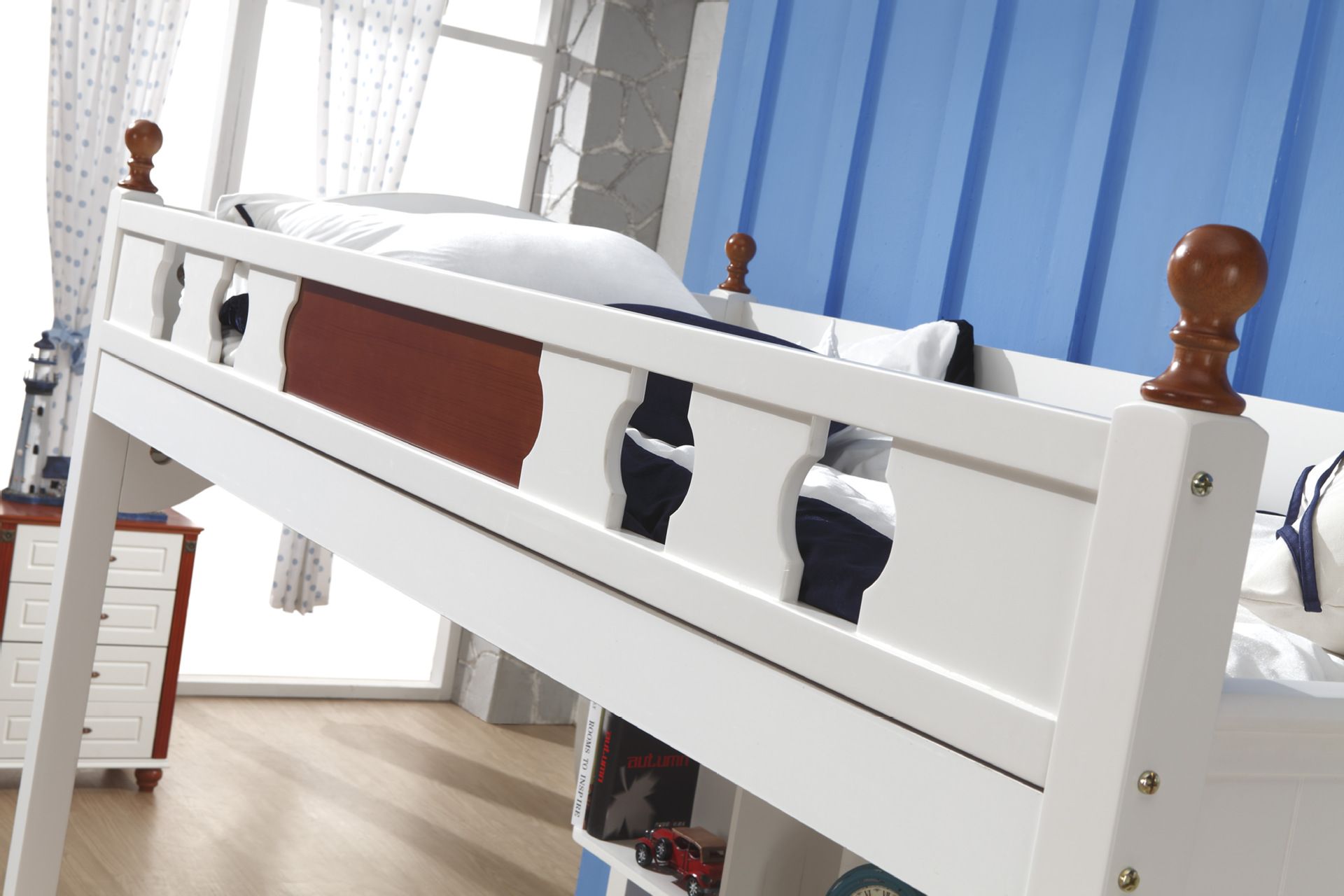 新款地中海系列子母床款式新颖质量保证板木结构1.5米儿童床