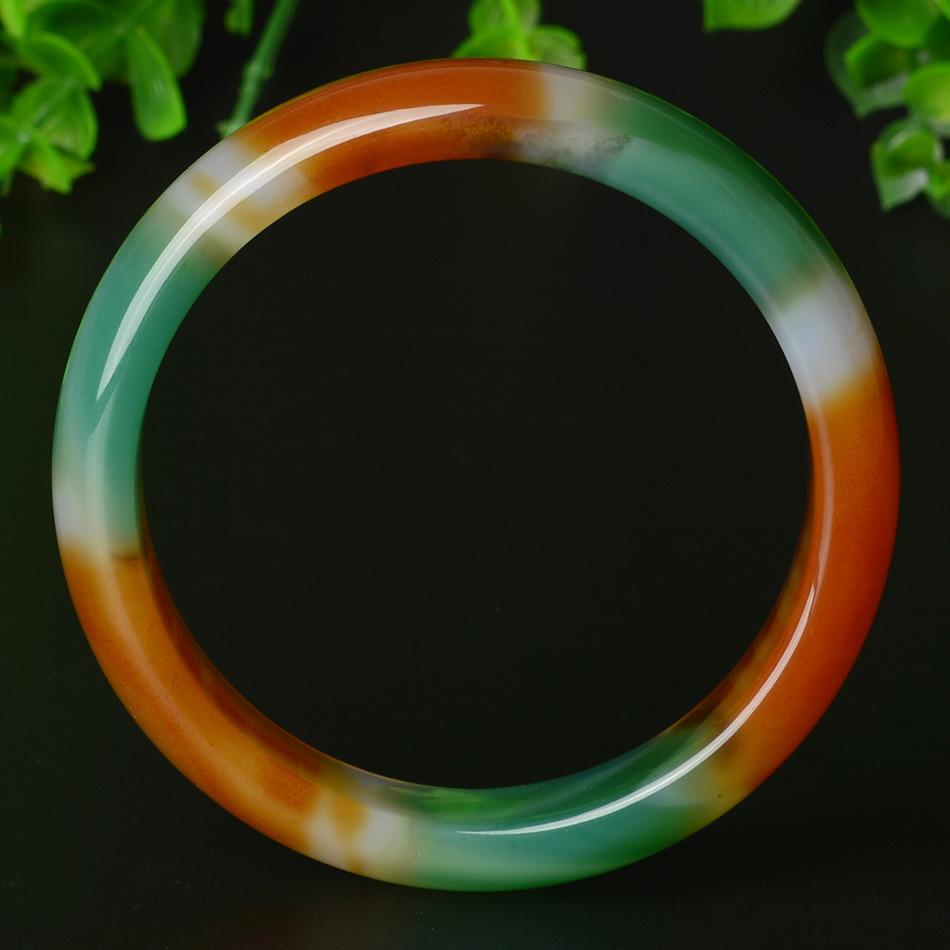 亨玉缘纯天然正品玉石巴西玛瑙玉髓女式七彩原创玉镯