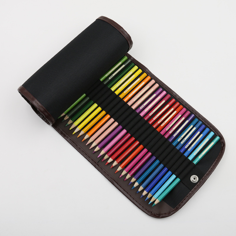 凡迪36支铅笔帘 纯彩色铅笔袋 48孔帆布防落式笔袋卷帘 图案随机